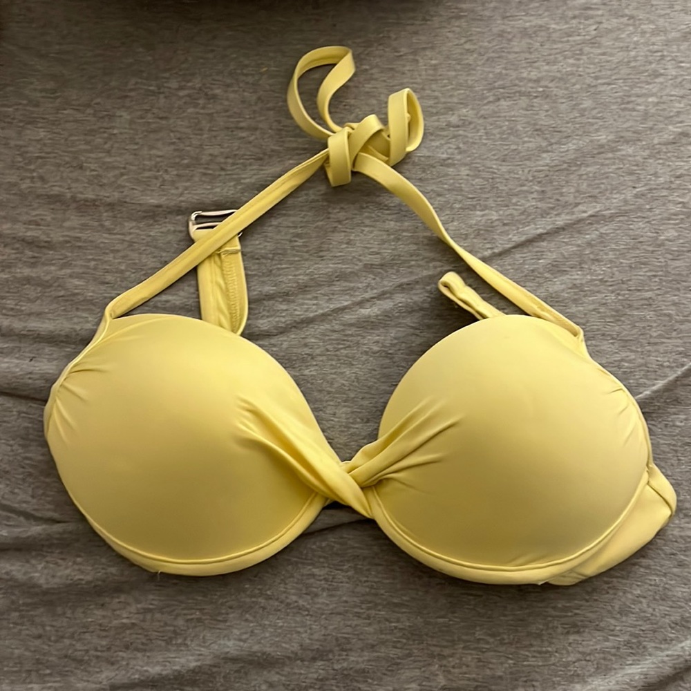 Yellow push-up halter bikini top
